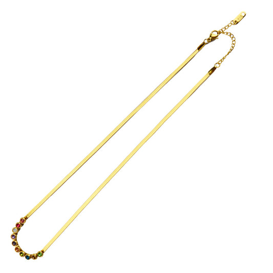 Colorful Necklace Titanium Steel Snake Bone Chain Round Zircon Inlaid Personality Versatile Color Treasure Clavicle Chain Ladies