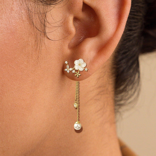 Europe and the United States cross-border hot-selling, sweet small fresh shell flower long fringed earrings niche fashion versatile earrings