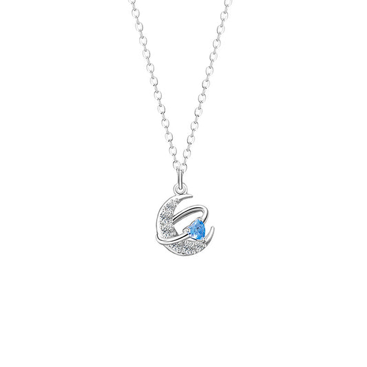 Moon sterling silver 925 necklace female niche design light luxury zircon star collarbone chain ins wind love pendant