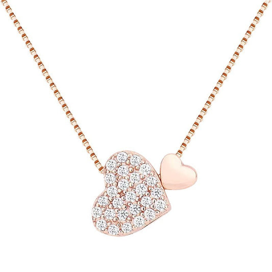 S925 sterling silver necklace women's niche fashion versatile double love flash diamond light luxury heart peach heart collarbone chain