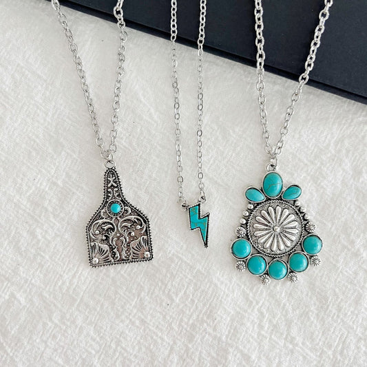 Amazon hot-selling sun flower turquoise necklace, green and white optional, bohemian retro style necklace