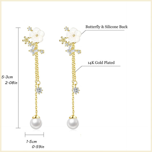 Europe and the United States cross-border hot-selling, sweet small fresh shell flower long fringed earrings niche fashion versatile earrings