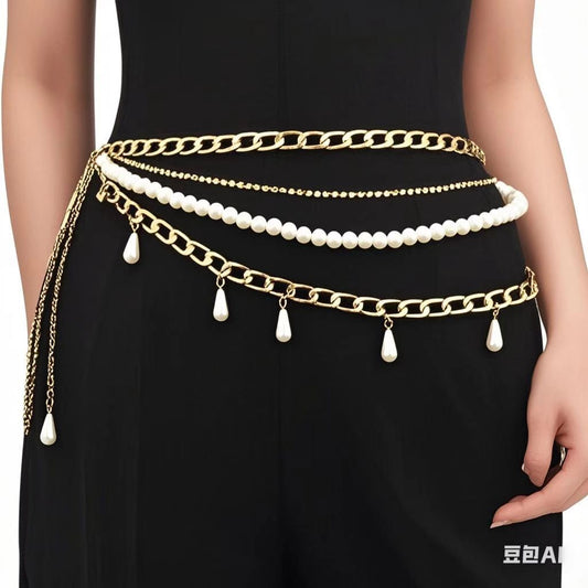 Pearl waist chain women's summer dress shirt waist decoration suit ins wind chain thin belt accessories