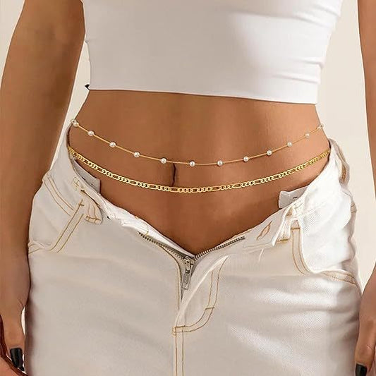 Bohemian style layered waist chain simple niche trend stainless steel sexy versatile body chain