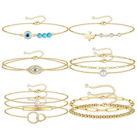 Devil's Eye Dove Turquoise Semi-Precious Freshwater Pearl Bracelet, 18K Stainless Steel Plated Chain Bracelet