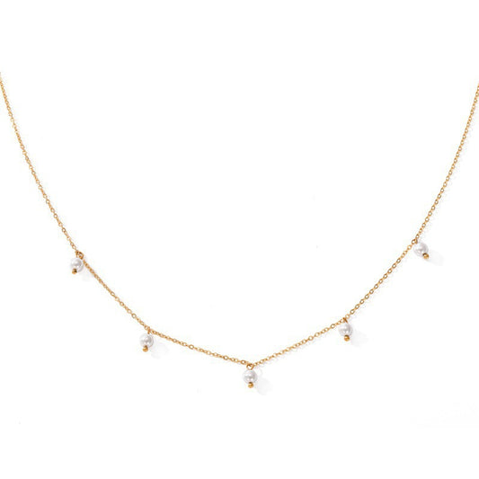 Simple clavicle chain, stainless steel necklace, titanium steel imitation pearl fringed necklace, women's short neck chain.