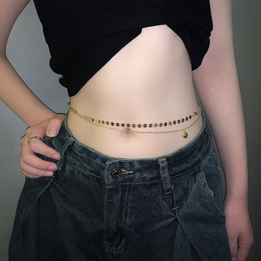 European and American hip hop personality metal sequin chain sweet cool simple love pendant waist chain Spice girls hip-hop trend waist accessories