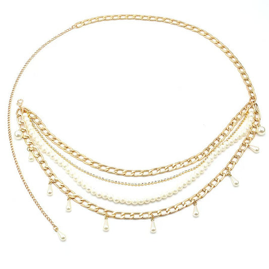Pearl waist chain women's summer dress shirt waist decoration suit ins wind chain thin belt accessories