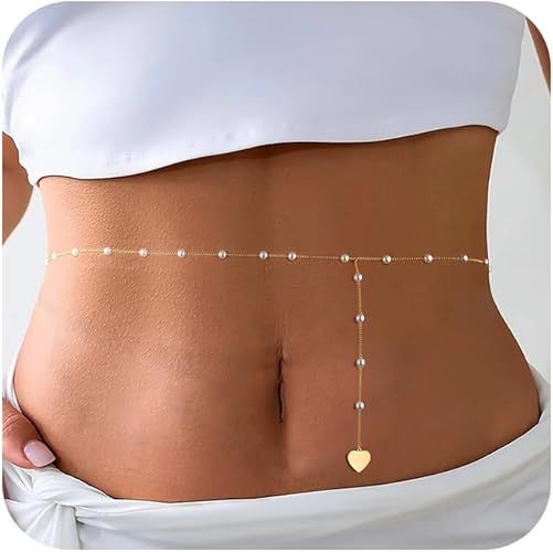 Ladies Waist Chain Adjustable Sexy Temperament Versatile Bikini Summer Beach Wind Imitation Pearl Love Waist Jewelry