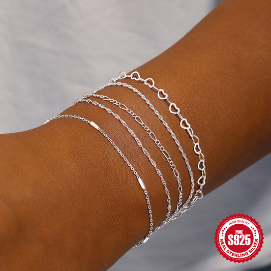 Simple daily wear s925 sterling silver temperament versatile water wave chain women's chain DIY bracelet