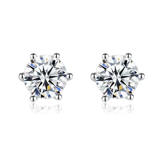 Sterling silver mozzarella diamond classic six-claw stud earrings women's fashion Korean version with diamonds S925 small stud earrings jewelry wholesale
