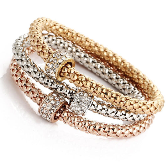 Alloy three-color set, elastic popcorn corn chain, diamond-encrusted butterfly pendant bracelet, female wholesale