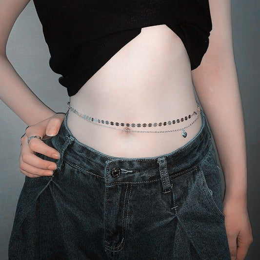 European and American hip hop personality metal sequin chain sweet cool simple love pendant waist chain Spice girls hip-hop trend waist accessories