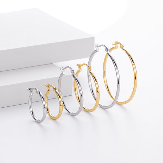 Ins French exaggerated personality light luxury Internet celebrity explosion 925 sterling silver plain hollow tube earrings ear jewelry
