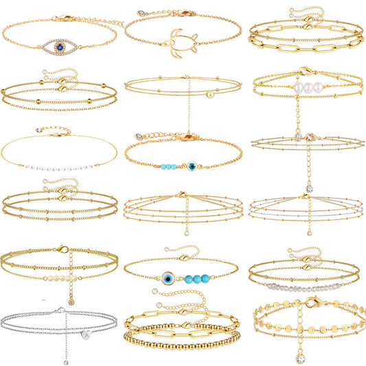 Devil's Eye Dove Turquoise Semi-Precious Freshwater Pearl Bracelet, 18K Stainless Steel Plated Chain Bracelet