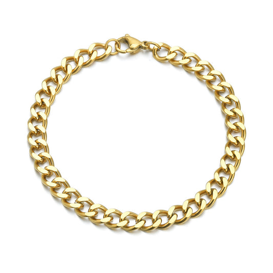 European and American hip-hop stainless steel fashion two-sided grinding Cuban chain cross-border hot simple titanium steel bracelet men's and women's bracelets