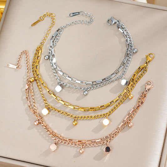 Fashion double-layer titanium steel bracelet female Korean version temperament light luxury bracelet bracelet Bafanglai hand jewelry does not fade