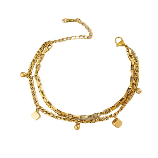 Fashion double-layer titanium steel bracelet female Korean version temperament light luxury bracelet bracelet Bafanglai hand jewelry does not fade